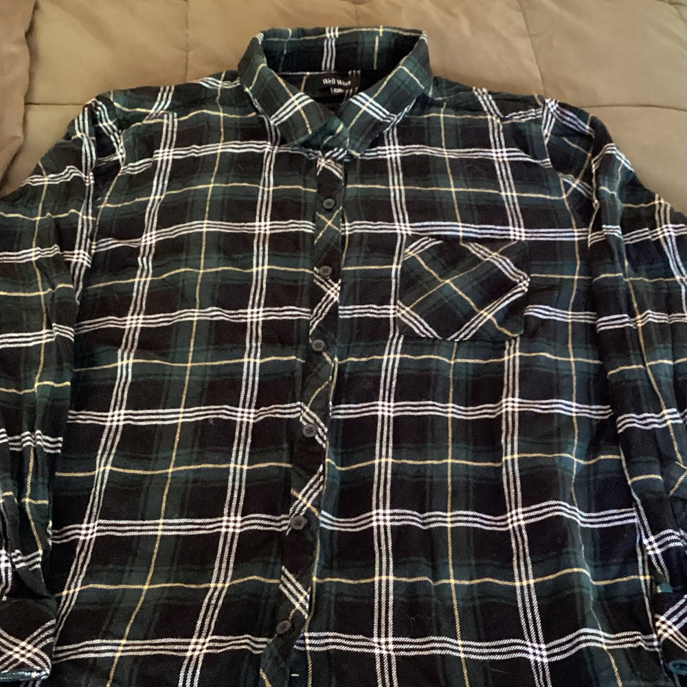 Well Worn Green and Black Plaid Button-Down Shirt